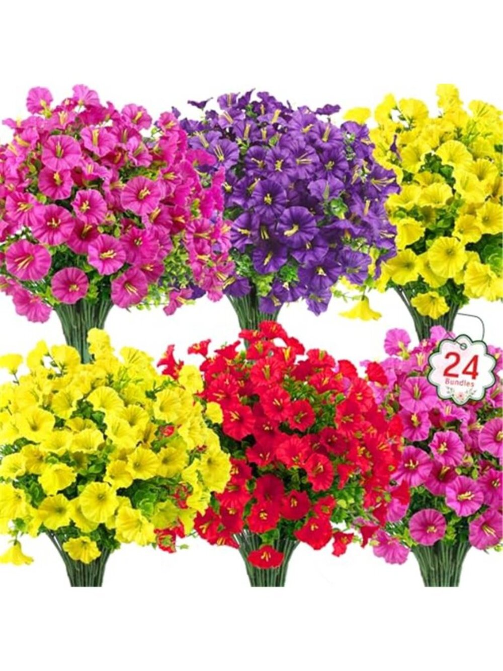 24 Bundle Artificial Silk Flowers Outdoor UV Resistant Faux Eucalyptus Decor